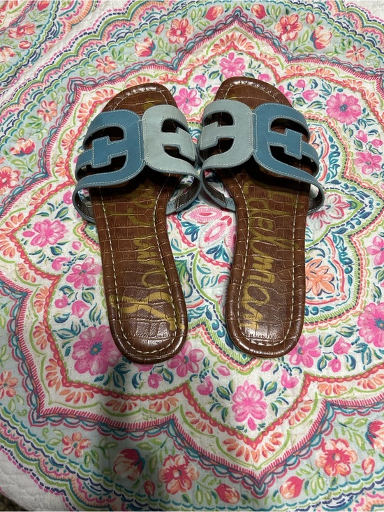 Sam Edelman Shoes - Edelman Women's Bay Slide Sandals in blue teal brown multi-color leather